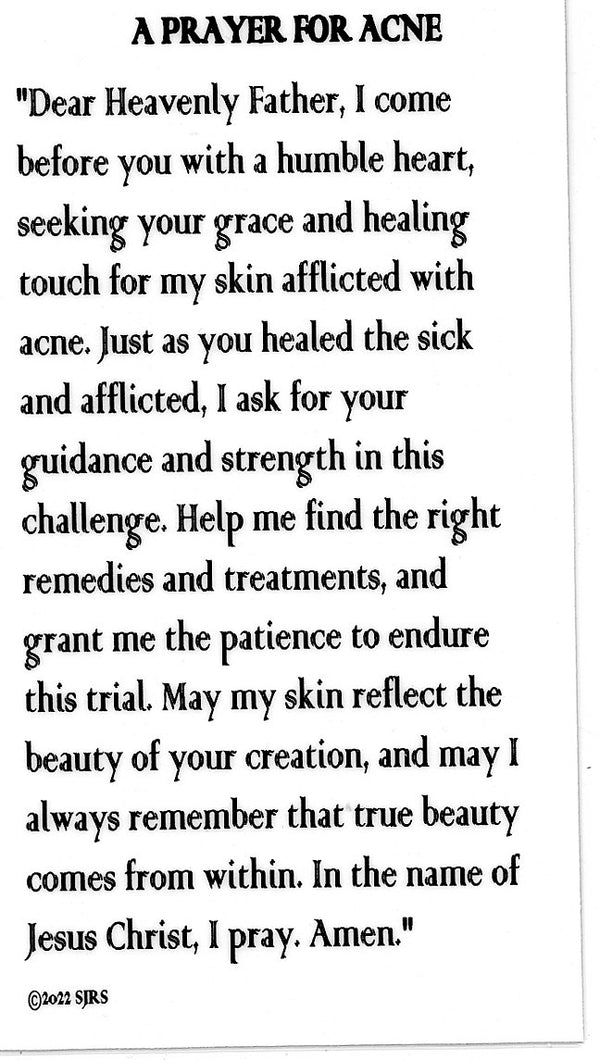 A Prayer for Acne U LAMINATED HOLY CARDS QUANTITY 25 PRAYER CARDS