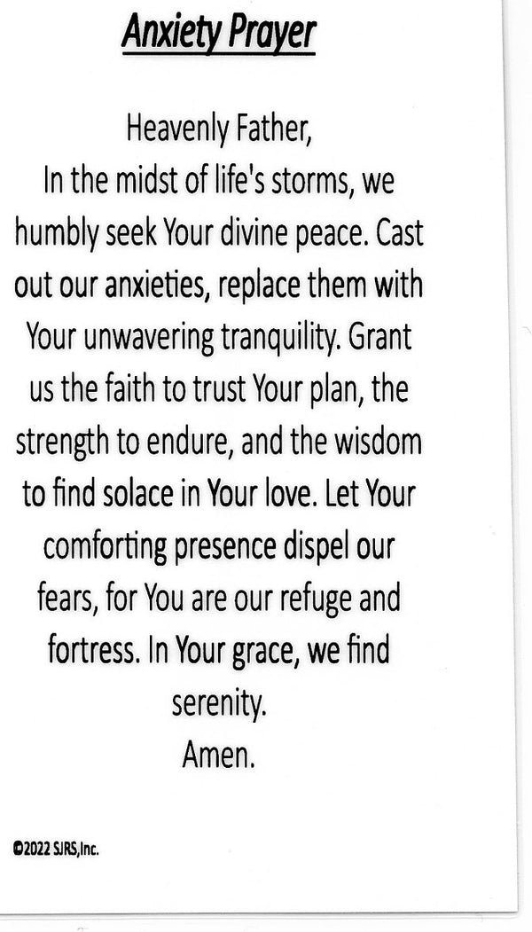 Anxiety Prayer U - LAMINATED HOLY CARDS- QUANTITY 25 PRAYER CARDS