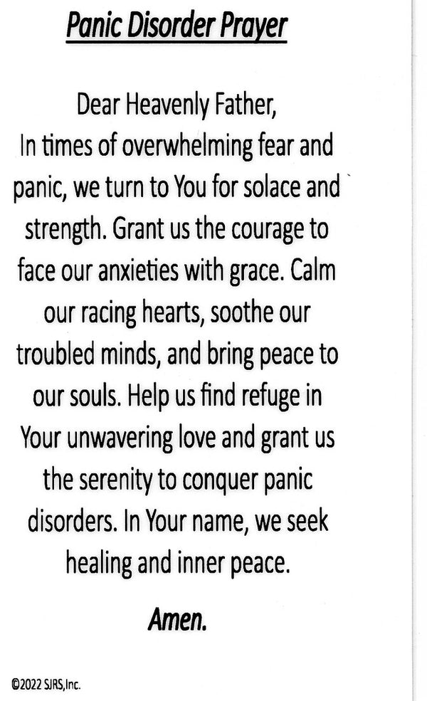 Panic Disorder Prayer U - LAMINATED HOLY CARDS- QUANTITY 25 PRAYER CAR