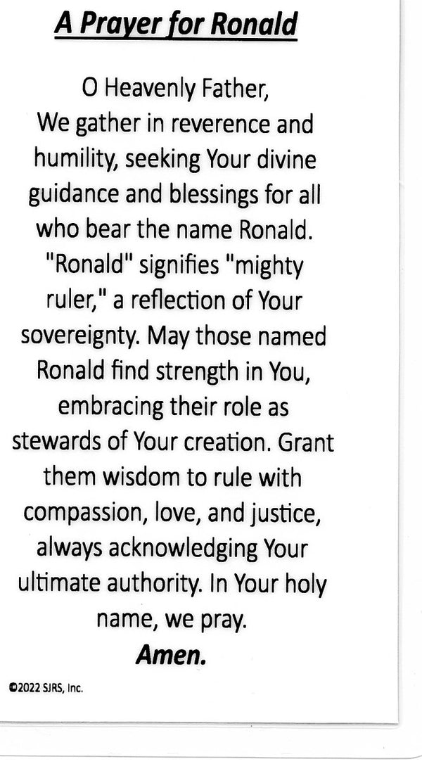 A Prayer for Ronald U LAMINATED HOLY CARDS QUANTITY 25 PRAYER CARDS