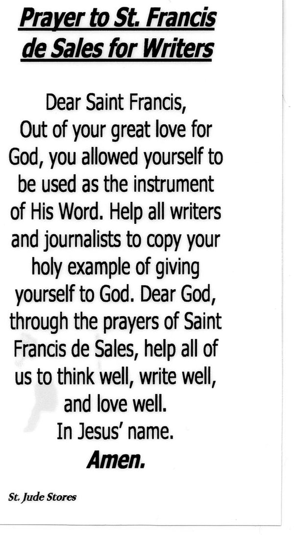 Prayer to St. Francis de Sales for Writers U - LAMINATED HOLY CARDS- Q