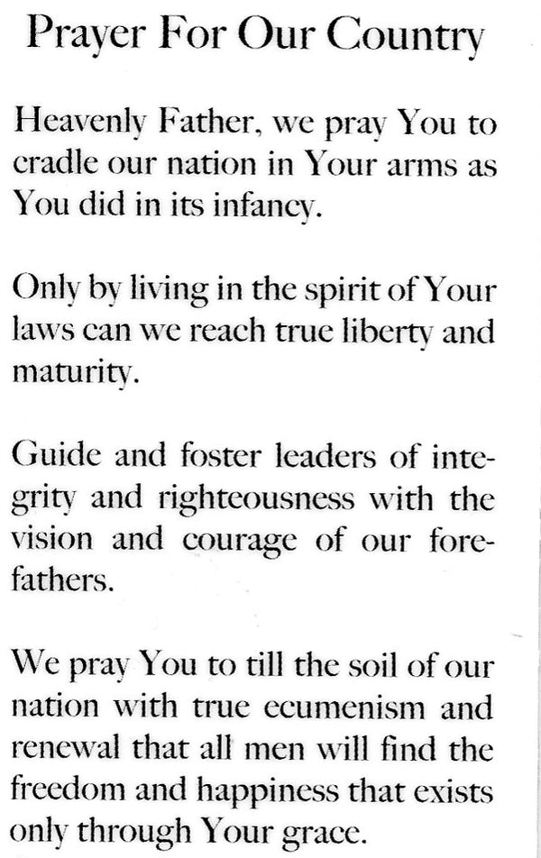 Prayer for Our Country N LAMINATED HOLY CARDS QUANTITY 25