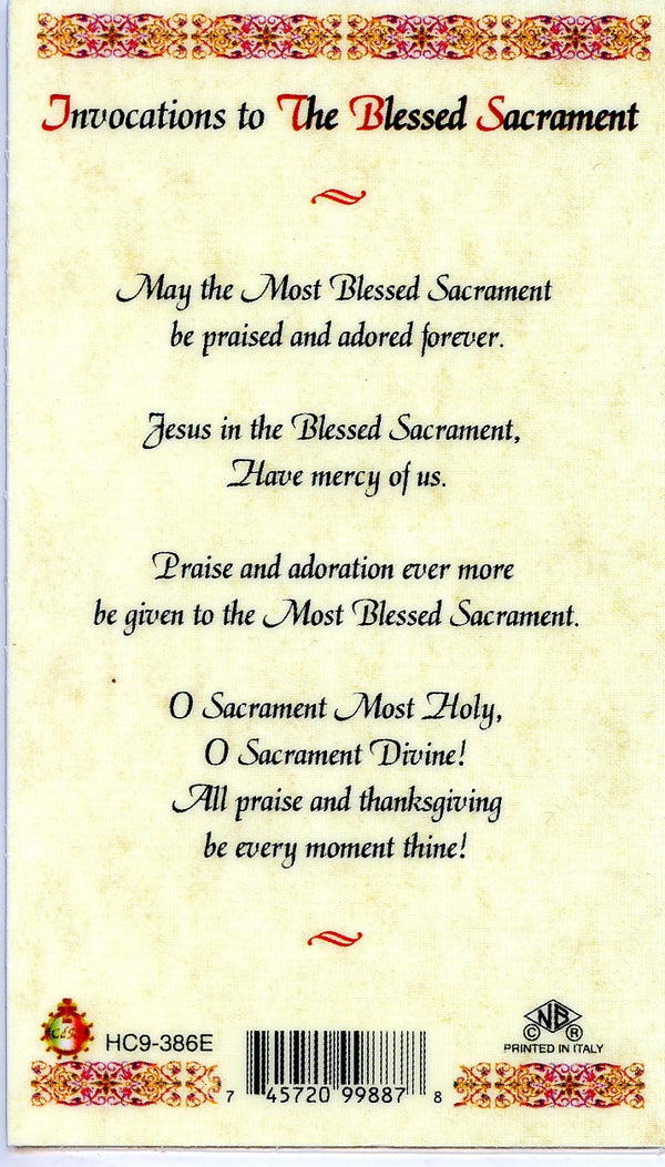 INVOCATIONS TO THE BLESSED SACRAMENT- LAMINATED HOLY CARDS- QUANTITY 2 ...