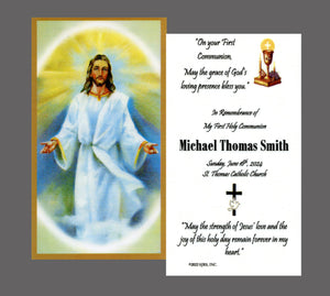 My First Holy Communion (boy) 2 - Personalized First Communion Laminated Prayer Cards - Pack of 35