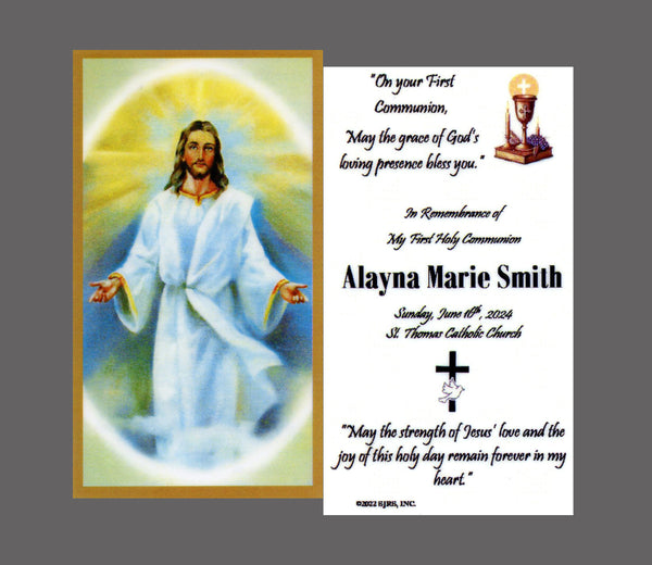 My First Holy Communion(girl) 2 - Personalized First Communion Laminated Prayer Cards - Pack of 35