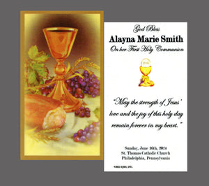 God Bless Communion Girl - Personalized First Communion Laminated Prayer Cards - Pack of 35