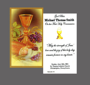 God Bless Communion Boy - Personalized First Communion Laminated Prayer Cards - Pack of 35
