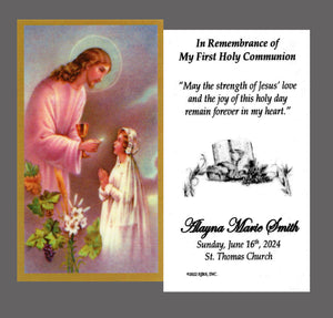 My First Holy Communion (girl) - Personalized First Communion Laminated Prayer Cards - Pack of 35