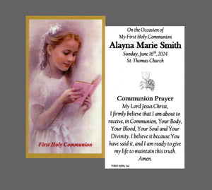 On the Occasion of..(girl) - Personalized First Communion Laminated Prayer Cards - Pack of 35