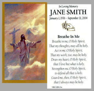 Breathe In Me Funeral Memorial Laminated Prayer Cards - Pack of 60