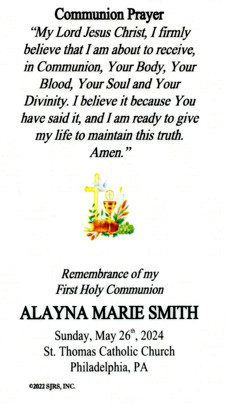 Communion Prayer for Girls 2 - Personalized First Communion Laminated ...