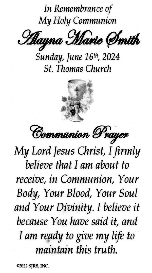Communion Prayer for Girls - Personalized First Communion Laminated Pr ...