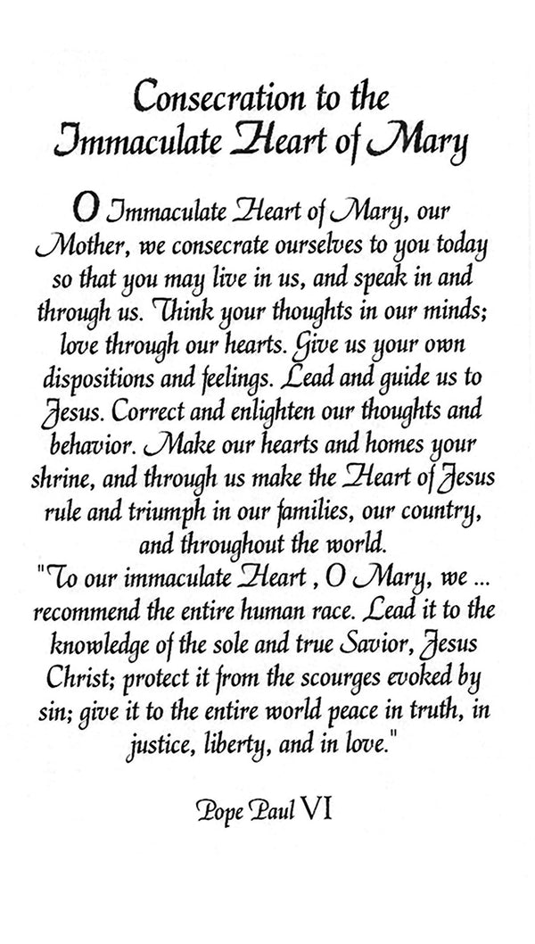 Consecration to the Immaculate Heart of Mary A - LAMINATED HOLY CARDS ...