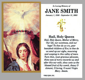 Hail Holy Queen Funeral Memorial Laminated Prayer Cards - Pack of 60