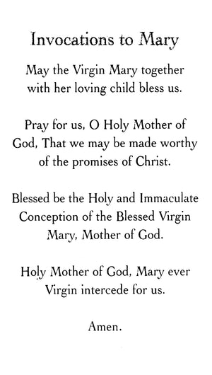 Invocations to Mary A - LAMINATED HOLY CARDS- QUANTITY 25 PRAYER CARDS