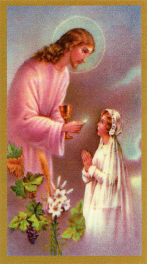 My First Holy Communion (girl) - Personalized First Communion Laminated Prayer Cards - Pack of 35