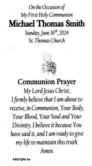 On the Occasion of..(boy) - Personalized First Communion Laminated Prayer Cards - Pack of 35