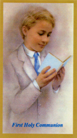 On the Occasion of..(boy) - Personalized First Communion Laminated Prayer Cards - Pack of 35