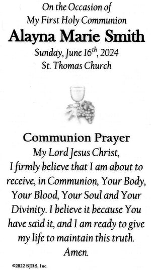 On the Occasion of..(girl) - Personalized First Communion Laminated Prayer Cards - Pack of 35