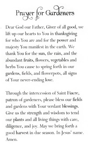 Prayer for Gardeners A - LAMINATED HOLY CARDS- QUANTITY 25 PRAYER CARDS