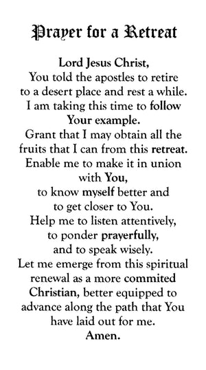 Prayer for a Retreat A - LAMINATED HOLY CARDS- QUANTITY 25 PRAYER CARDS