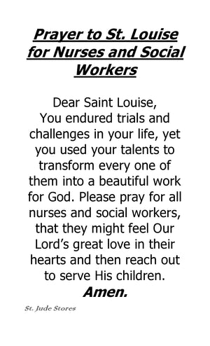 Prayer to St. Louise for Nurses and Social Workers U - LAMINATED HOLY CARDS- QUANTITY 25 PRAYER CARDS