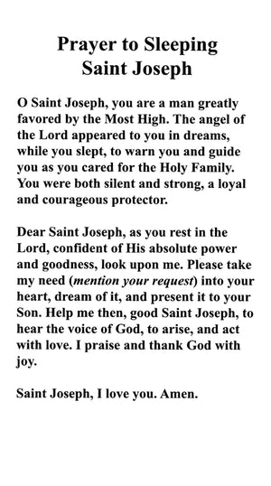 Prayer to Sleeping St. Joseph A - LAMINATED HOLY CARDS- QUANTITY 25 PRAYER CARDS