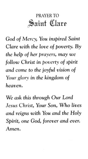 Prayer to St. Clare A - LAMINATED HOLY CARDS- QUANTITY 25 PRAYER CARDS