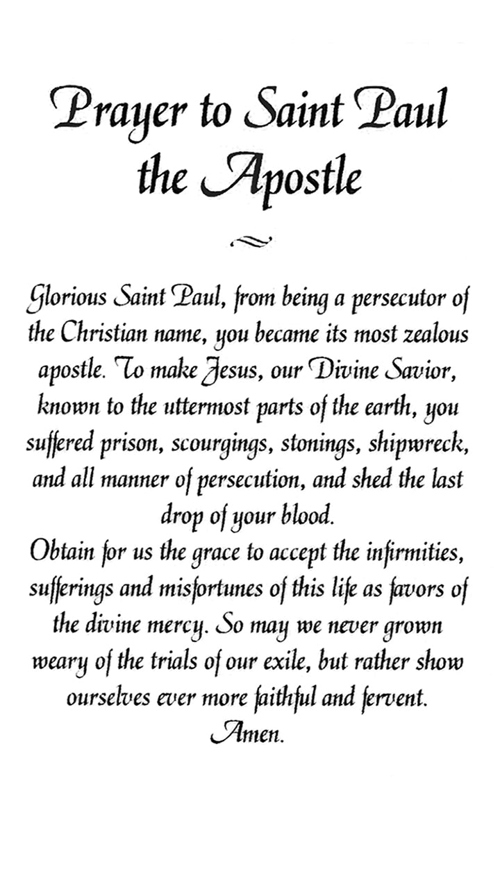 Prayer to St. Paul the Apostle A - LAMINATED HOLY CARDS- QUANTITY 25 P ...