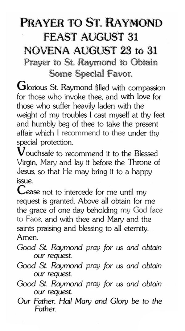 Prayer to St. Raymond A - LAMINATED HOLY CARDS- QUANTITY 25 PRAYER CAR ...