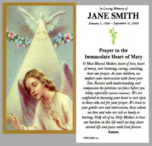 Prayer to the IHM Funeral Memorial Laminated Prayer Cards - Pack of 60