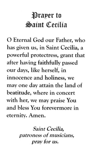 St. Cecilia Prayer A - LAMINATED HOLY CARDS- QUANTITY 25 PRAYER CARDS