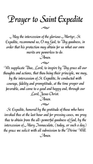 St. Expedite Prayer A - LAMINATED HOLY CARDS- QUANTITY 25 PRAYER CARDS