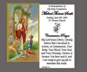 Communion Prayer for Boy - Personalized First Communion Laminated Prayer Cards - Pack of 35