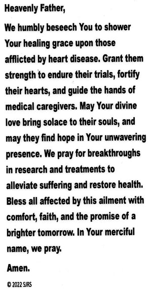 Prayer for Heart Disease U - LAMINATED HOLY CARDS- QUANTITY 25 PRAYER CARDS