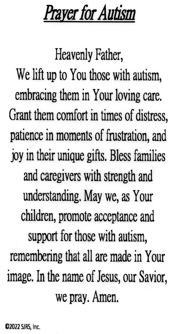 Prayer for Autism U - LAMINATED HOLY CARDS- QUANTITY 25 PRAYER CARDS ...