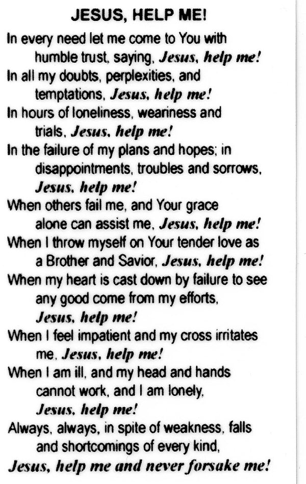 Jesus, Help Me! U - LAMINATED HOLY CARDS- QUANTITY 25 PRAYER CARDS ...