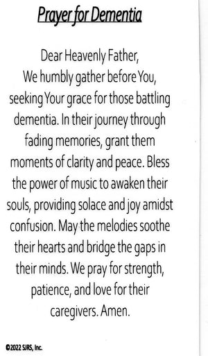 Prayer for Dementia U - LAMINATED HOLY CARDS- QUANTITY 25 PRAYER CARDS