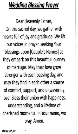 Wedding Blessing Prayer U - LAMINATED HOLY CARDS- QUANTITY 25 PRAYER CARDS