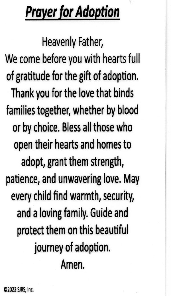 Prayer for Adoption U - LAMINATED HOLY CARDS- QUANTITY 25 PRAYER CARDS ...