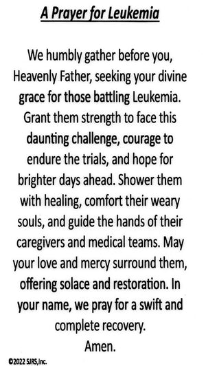 A Prayer for Leukemia U - LAMINATED HOLY CARDS- QUANTITY 25 PRAYER CARDS
