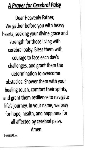 A Prayer for Cerebral Palsy U - LAMINATED HOLY CARDS- QUANTITY 25 PRAYER CARDS
