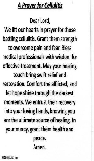 A Prayer for Cellulitis U - LAMINATED HOLY CARDS- QUANTITY 25 PRAYER CARDS