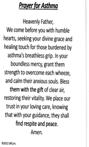 Prayer for Asthma U - LAMINATED HOLY CARDS- QUANTITY 25 PRAYER CARDS