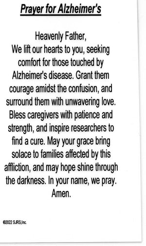 Prayer for Alzheimer's U - LAMINATED HOLY CARDS- QUANTITY 25 PRAYER CARDS