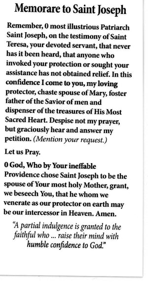 Memorare to St. Joseph U - LAMINATED HOLY CARDS- QUANTITY 25 PRAYER CARDS