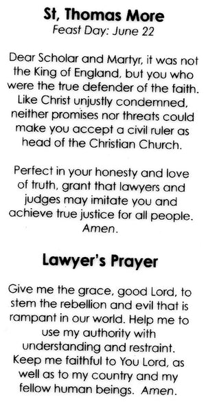 Prayer to St. Thomas More U - LAMINATED HOLY CARDS- QUANTITY 25 PRAYER CARDS