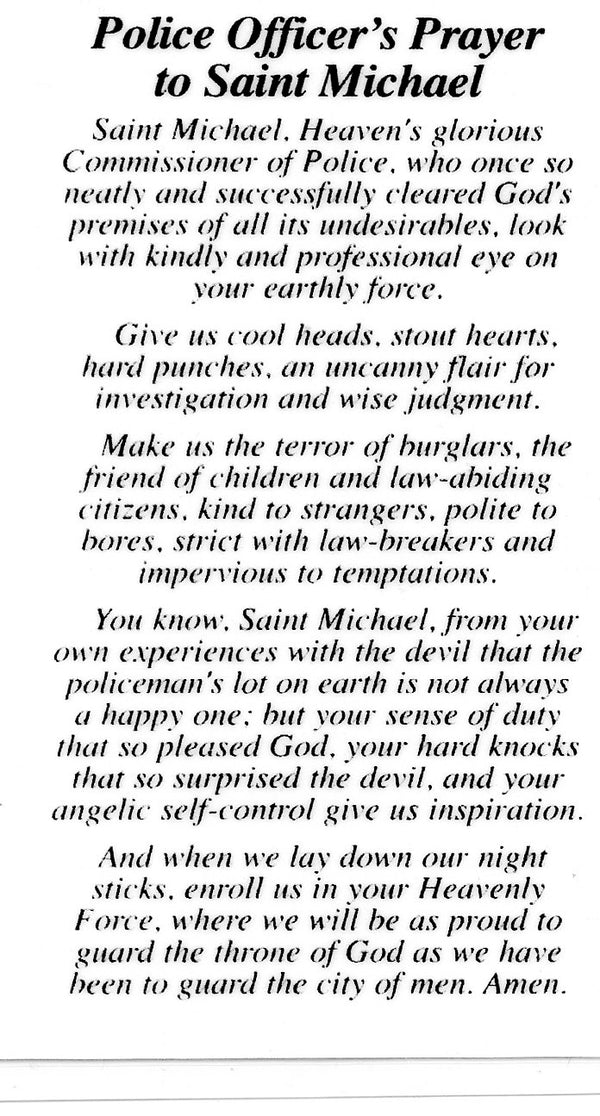 Police Officer's Prayer to St. Michael U - LAMINATED HOLY CARDS- QUANT