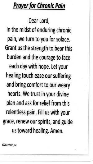 Prayer for Chronic Pain U - LAMINATED HOLY CARDS- QUANTITY 25 PRAYER CARDS