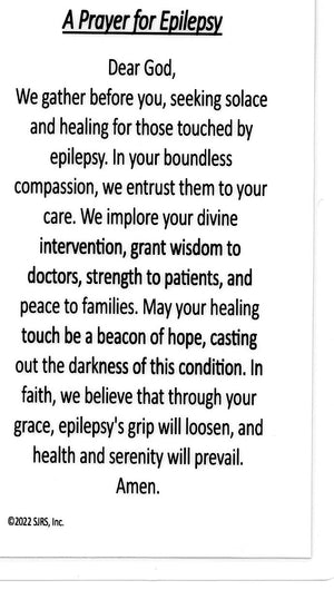A Prayer for Epilepsy U - LAMINATED HOLY CARDS- QUANTITY 25 PRAYER CARDS